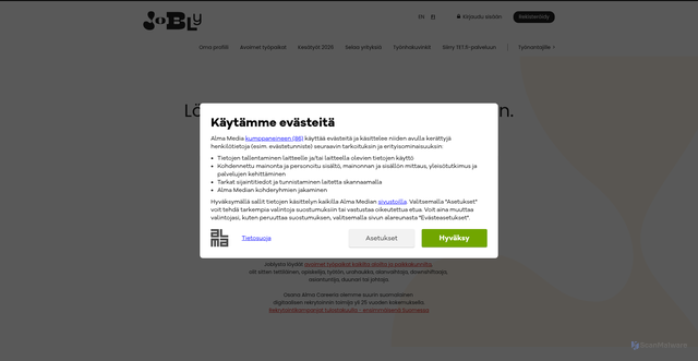 Security scan screenshot of https://www.jobly.fi