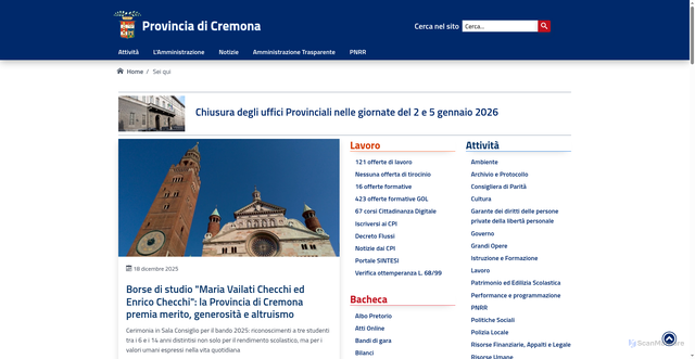 Security scan screenshot of https://www.provincia.cremona.it/