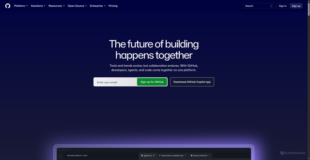 Security scan screenshot of https://github.com/