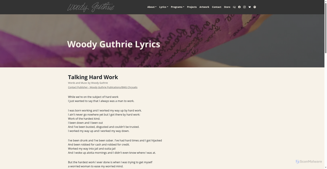 Security scan screenshot of https://woodyguthrie.org/Lyrics/Talking_Hard_Work.htm