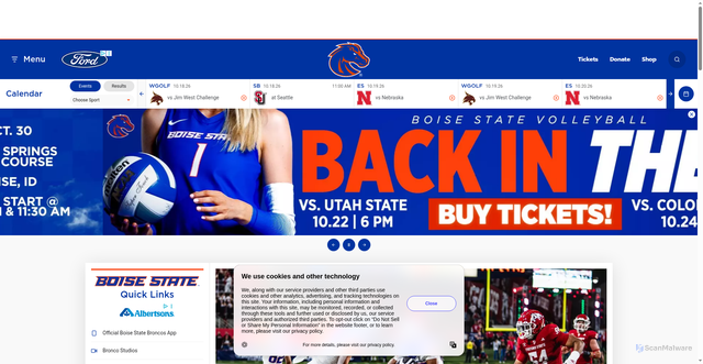 Security scan screenshot of https://broncosports.com
