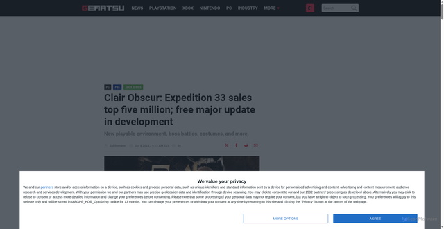 Security scan screenshot of https://www.gematsu.com/2025/10/clair-obscur-expedition-33-sales-top-five-million-free-major-update-in-development