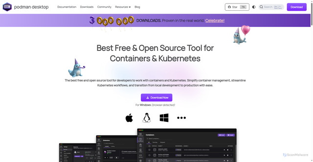 Security scan screenshot of https://www.podman-desktop.io