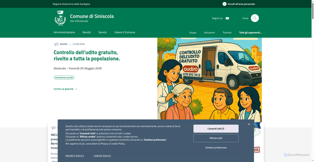 Security scan screenshot of https://www.comune.siniscola.nu.it