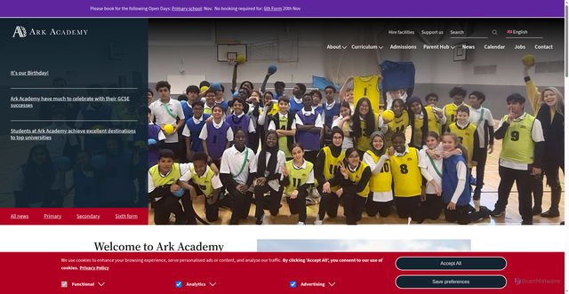 Security scan screenshot of https://www.arkacademy.org/