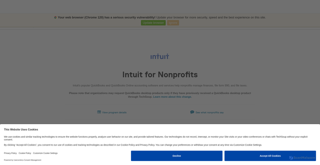 Security scan screenshot of https://www.techsoup.org/intuit?srsltid=AfmBOornRVFVCD1ykIFYWwOljnkTItAIij05H9LKYJuXiv_77NugamgT