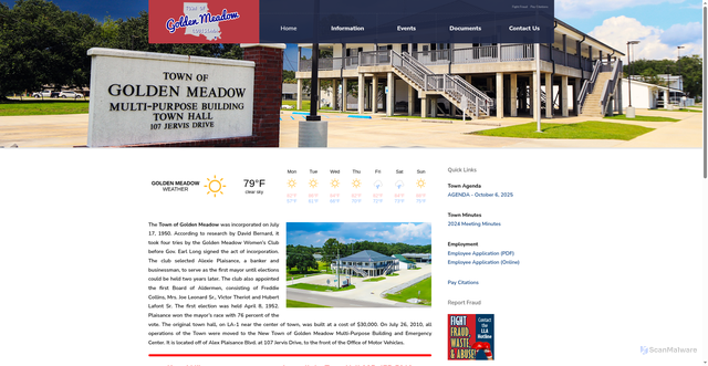 Security scan screenshot of https://townofgoldenmeadow-la.gov/