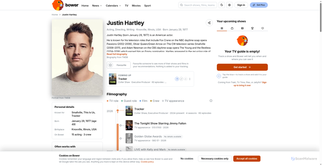 Security scan screenshot of https://bower.tv/people/justin-hartley