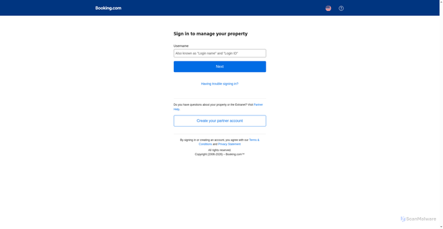 Security scan screenshot of https://admin.booking.com