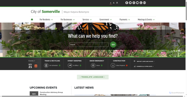Security scan screenshot of https://www.somervillema.gov/