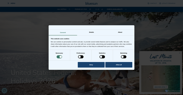 Security scan screenshot of https://www.bluesunhotels.com/en/content/usa-federal-holidays-2026