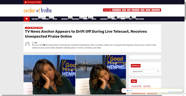 Security scan screenshot of https://www.orderofindia.com/entertainment/dominique-dillon-live-tv-nap-goes-viral-viewers-show-support/
