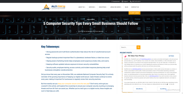 Security scan screenshot of https://alt-tech.ca/cyber-security/5-crucial-tips-to-ensuring-optimal-computer-security/