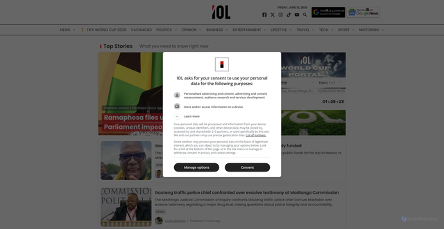 Security scan screenshot of https://iol.co.za