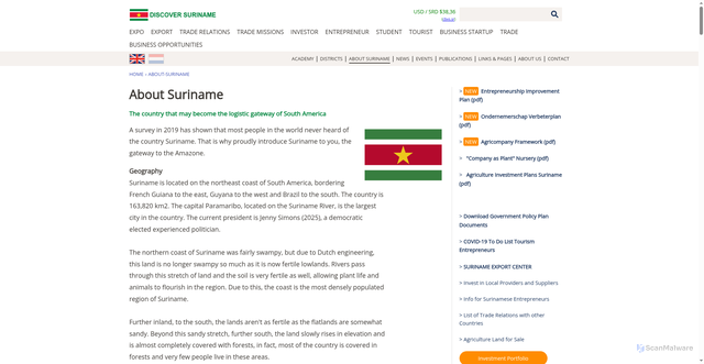 Security scan screenshot of https://www.discover-suriname.com/about-suriname