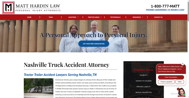 Security scan screenshot of https://www.matthardinlaw.com/truck-accident-lawyer/