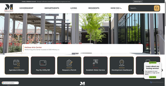 Security scan screenshot of https://www.cityofmelissa.com/