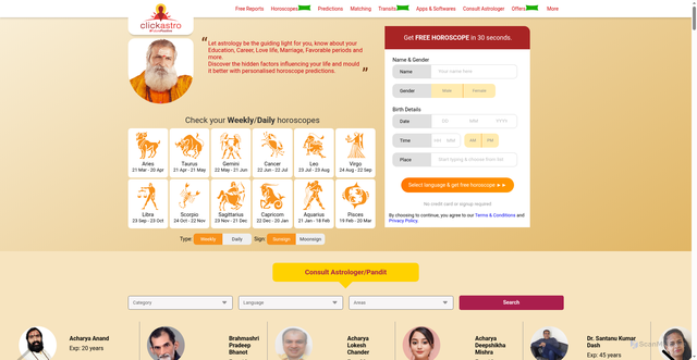 Security scan screenshot of https://clickastro.com