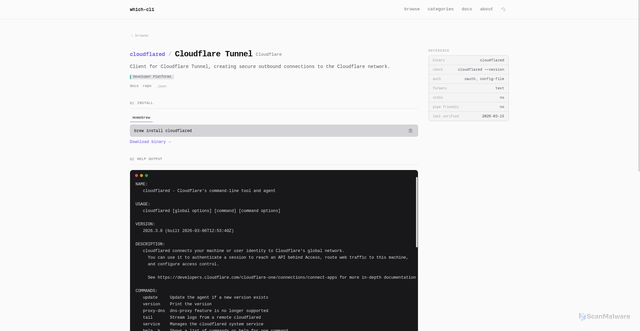 Security scan screenshot of https://which-cli.fyi/tools/cloudflared