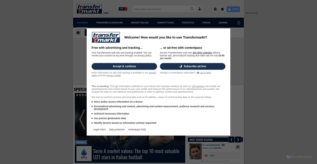 Security scan screenshot of https://www.transfermarkt.com
