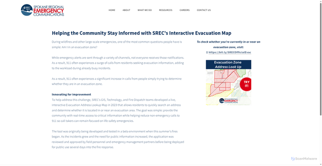 Security scan screenshot of https://www.spokane911.com/evacuation-map.html