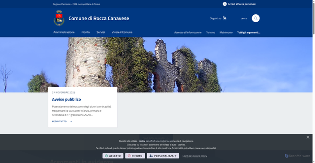 Security scan screenshot of https://www.comune.roccacanavese.to.it/it-it/home