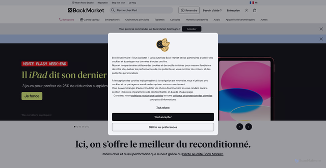 Security scan screenshot of https://backmarket.fr
