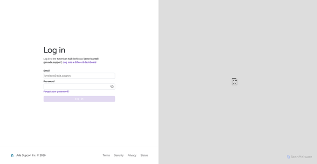 Security scan screenshot of https://americantall-gen.ada.support