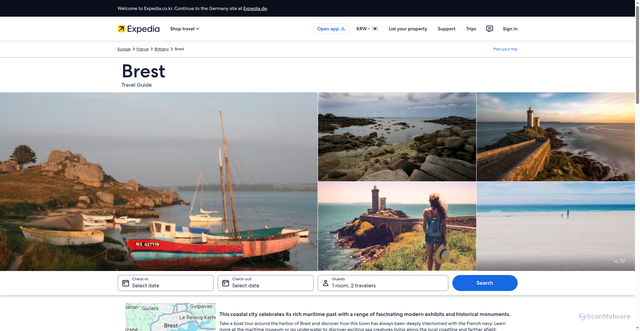 Security scan screenshot of https://www.expedia.co.kr/en/Brest.dx537