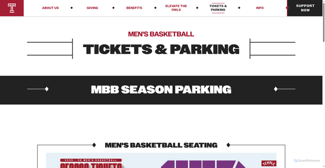 Security scan screenshot of https://templeowlclub.com/tickets-and-parking/basketball/index.html