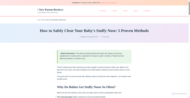 Security scan screenshot of https://newparentreviews.com/blog/how-to-clear-baby-stuffy-nose