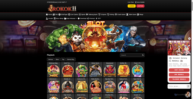 Security scan screenshot of https://rokok11harumnya.xyz/desktop/game/slot/playtech