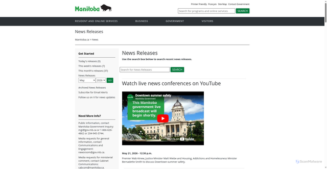 Security scan screenshot of https://news.gov.mb.ca/news/index.html