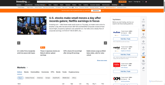 Security scan screenshot of https://investing.com