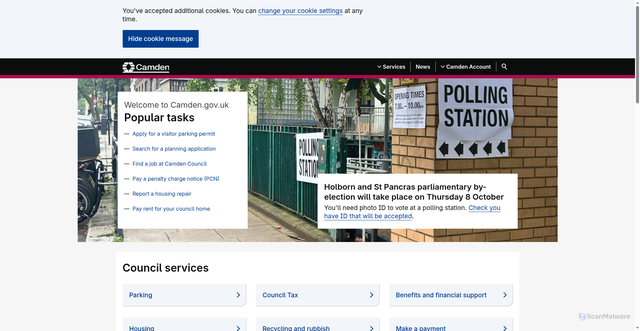 Security scan screenshot of https://camden.gov.uk