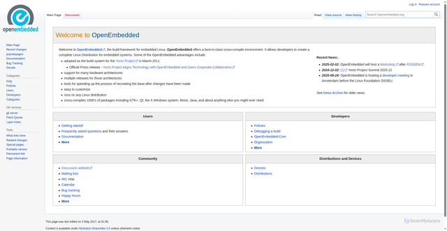 Security scan screenshot of https://openembedded.org