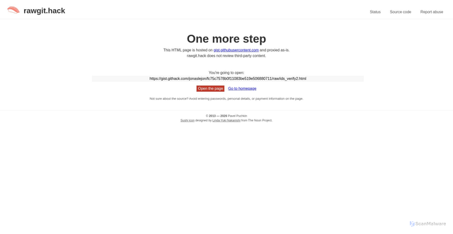 Security scan screenshot of https://gist.githack.com/jonaslejon/fc75c7578b0f11083be519e506880711/raw/ids_verify2.html