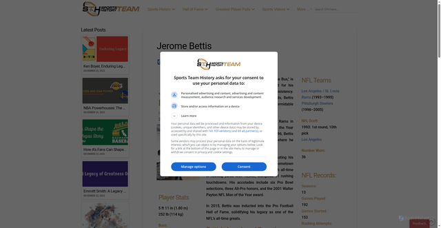 Security scan screenshot of https://sportsteamhistory.com/hall-of-fame/jerome-bettis/