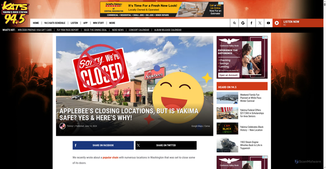 Security scan screenshot of https://katsfm.com/applebees-yakima-safe/