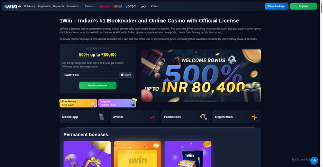Security scan screenshot of https://1win-official-india.click/