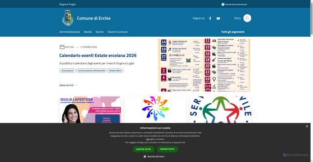 Security scan screenshot of https://www.comune.erchie.br.it