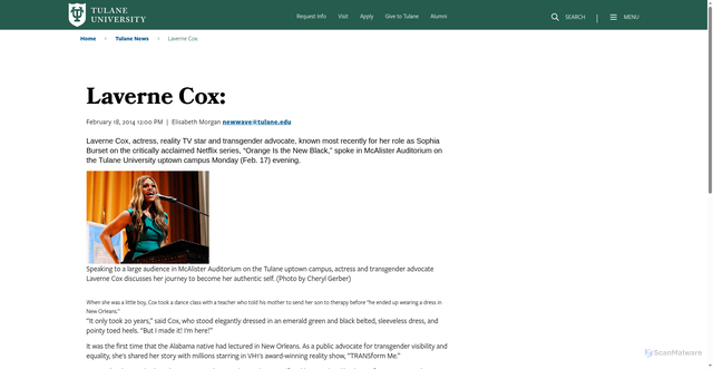 Security scan screenshot of https://news.tulane.edu/news/laverne-cox
