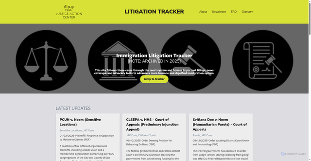Security scan screenshot of https://litigationtracker.justiceactioncenter.org/