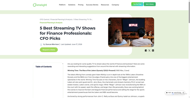 Security scan screenshot of https://www.golimelight.com/blog/top-5-streaming-shows-for-finance-pros-in-2022