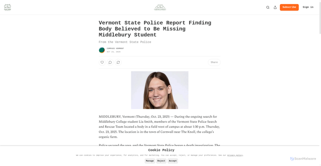 Security scan screenshot of https://www.compassvermont.com/p/vermont-state-police-report-finding