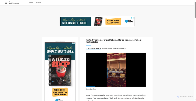 Security scan screenshot of https://www.weeklycitizen.com/story/news/politics/2026/07/08/mitch-mcconnell-health-status-andy-beshear/90846268007/
