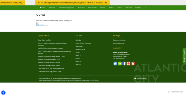 Security scan screenshot of https://www.acnj.gov/Errors/e404?aspxerrorpath=/Departments/PoliceDepartments/police/