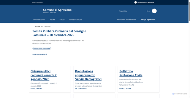 Security scan screenshot of https://www.comune.spresiano.tv.it/home