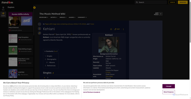 Security scan screenshot of https://themusicmethod.fandom.com/wiki/Kehlani