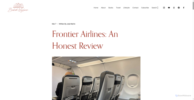 Security scan screenshot of https://www.bookishwayfarer.com/blog/frontier-airlines-an-honest-review